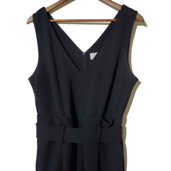 Anthropologie Wide Leg Jumpsuit Size L Black Tie Waist Capri V-Neck Womens - Picture 3 of 6